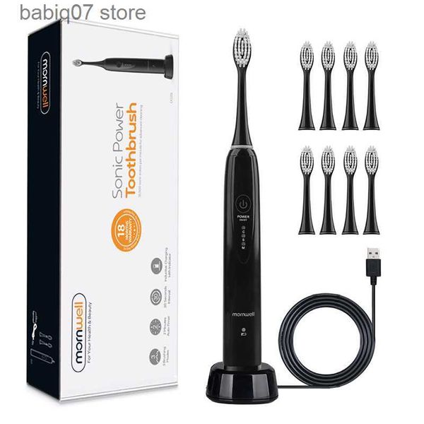 Escova de dentes Mornwell Sonic Electric Toothbrush D02B Adulto Timer Brush 3 Mode USB Charger Rechargeable Tooth Brushes Substituição Heads Set T230704