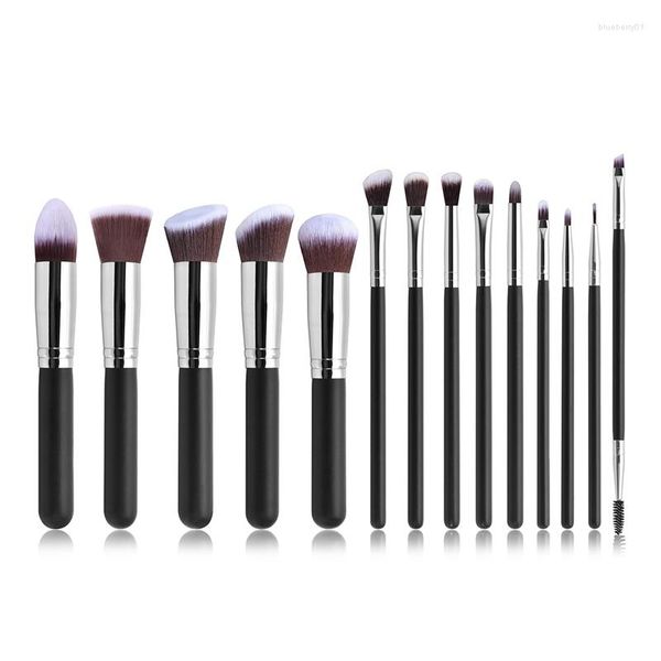 Make-up-Pinsel, 14 Stück, schwarze synthetische Pinsel, Lidschatten-Mischung, Foundation, Rouge-Werkzeuge