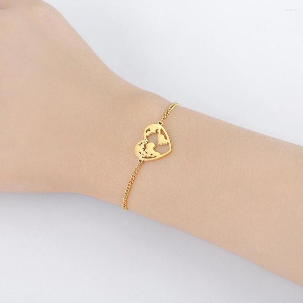 Braccialetti con ciondoli Braccialetto con mappa del cuore in acciaio inossidabile Viaggia nella catena del mondo per far cadere come regalo di San Valentino