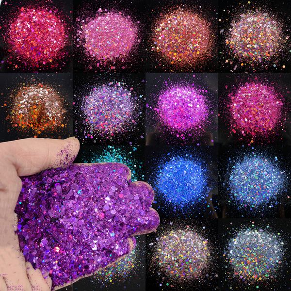 Adesivos Decalques Atacado 500g Arte em Unhas Sereia Holográfica Glitter Mix Tamanho Chunky Hexágono Laser Lantejoulas Brilhante Camaleão Manicure Flake Decor 230703