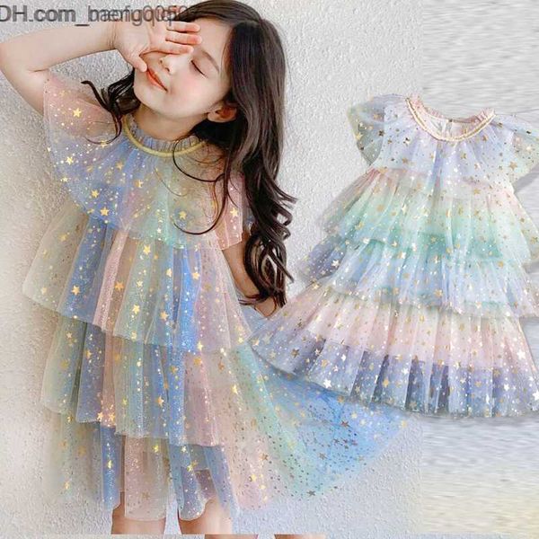 Abiti da ragazza Abiti da ragazza Vestito da ragazza Abbigliamento per bambini Moda Abito da torta color arcobaleno Tutu Gonna con paillettes Pentagramma Abito unicorno Z230704