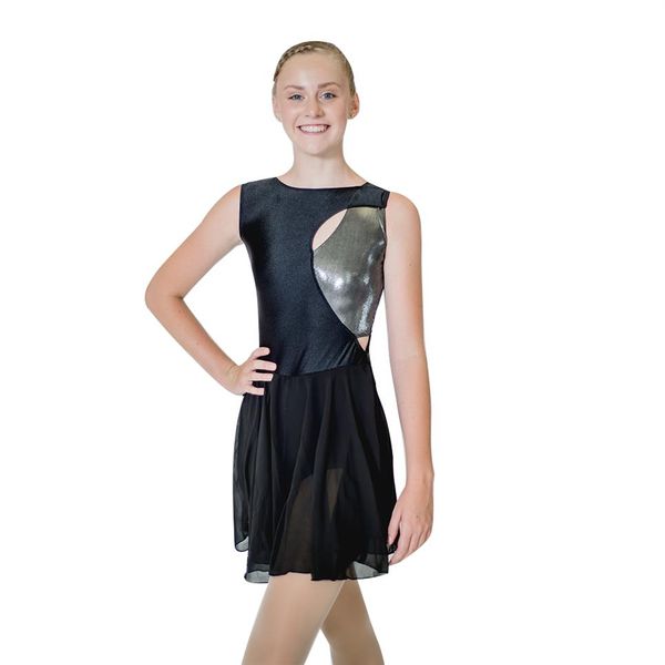 Dancer's Choices Black Ice Skating Modern Jazz Dance Shiny Nylon Lycra Chiffon Ballet Body Dress Ladies Girls264l