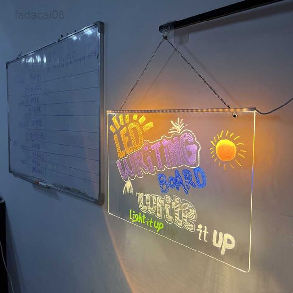Luci USB LED Luce Acrilico Messaggio Nota con staffa Cancellabile Tavolo da disegno per bambini Regali per bambini Camera da letto Lampada da notte HKD230704
