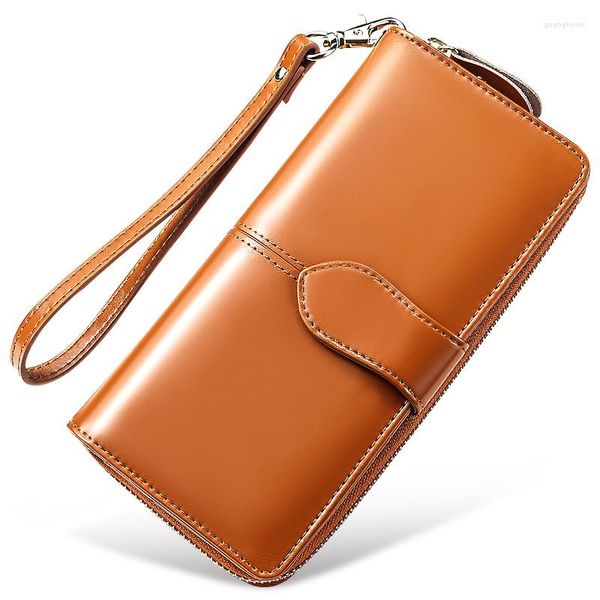 Geldbörsen Echtes Leder Damen Geldbörse Mode Vintage Ölwachs Rindsleder Clutch Geldbörse Kartenhalter für Frauen