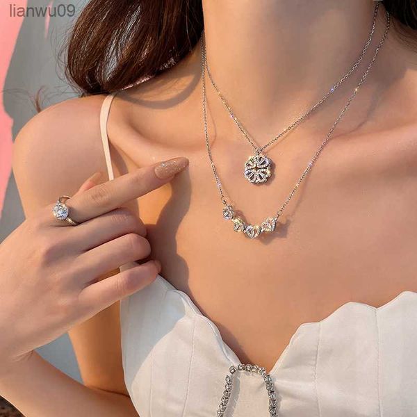 Модное магнитное складное ожерелье сердца для женщин 4 в 1 цирконе четырех листовых клевер подвесное ожерелье Кожело