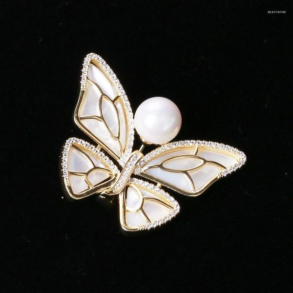 Broches Coreano Zircão Borboleta Broche Moda Elegante Shell Pérola Inseto Broche Alfinetes Para Mulheres Lindos Acessórios de Decoração