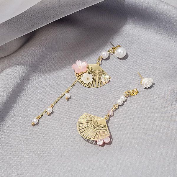 Ciondola l'orecchino cinese del ventaglio di modo degli orecchini per le donne Accessori del fiore rosa Nappe sveglie Commercio all'ingrosso elegante dei gioielli della signora senior