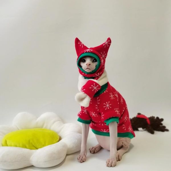 Cat Costumes MPK Snowflake Year Clothes Hairless Sphinx Devon Winter Knitted Sweater Keeps Warm and Free Cachecol