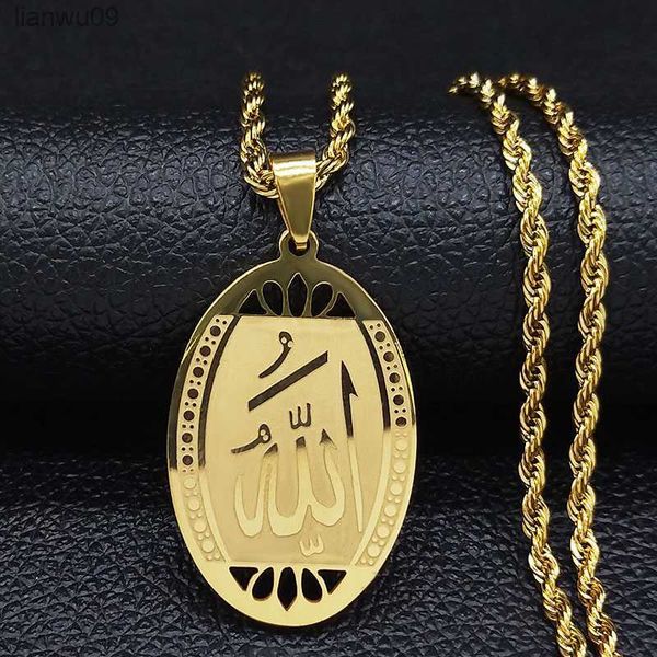 Müslüman İslami Kur'an Allah Paslanmaz Çelik Kolye Erkekler için Altın Renk Arapça İslam zinciri takılar Collier Homme N1208 L230704