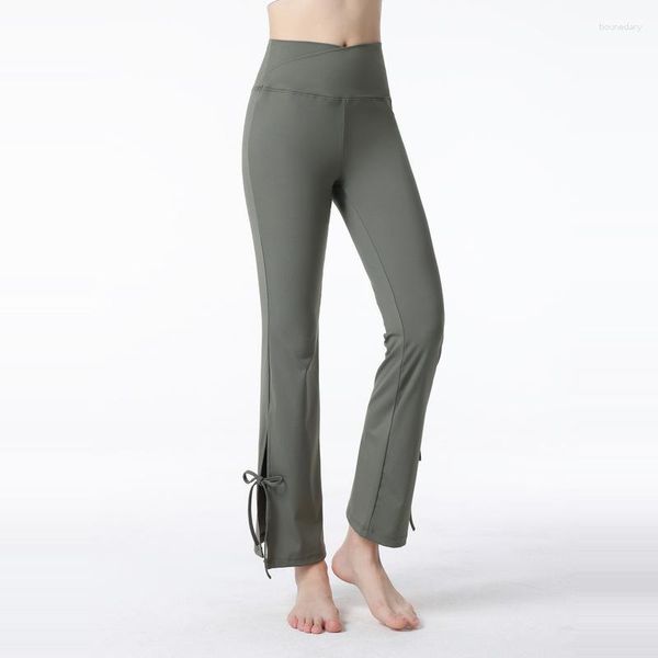 Pantaloni attivi Antibom Nude Yoga Pantaloni sportivi da fitness Pantaloni da donna a vita alta con incrocio a zampa d'anca Danza ad asciugatura rapida