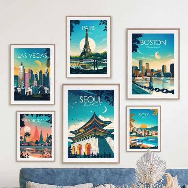 КАНВАСная живопись World City Travel Boston Machu Picchu Sicily Wall Art Art Poster и печатная стена изображение для декора гостиной подарок для друга Unframed