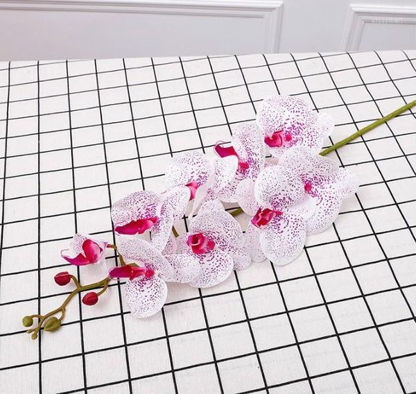 Flores decorativas Fita PU Simulação Ultra Alta 9 Cabeças de Flor Phalaenopsis Falsa Po Planta Jardinagem