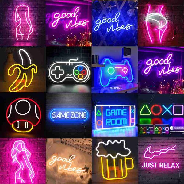 Night Icon Gaming Neon Sign PS4 Control Lampada decorativa Buone vibrazioni Luci Fungo Gioco Wall Hanging Bar Home Decor HKD230704