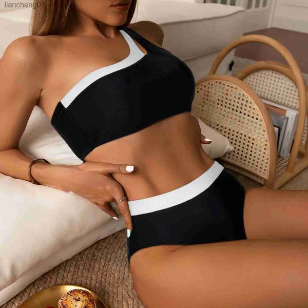 Bikini 2023 Женщины с высокой талией купальники сексуально одно плечо пляжная одежда для купания купальники купальники.