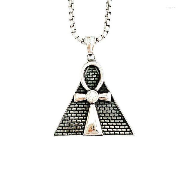 Collane con ciondolo Collana da uomo in acciaio inossidabile con croce a piramide egizia vintage CZ personalizzata da 24 pollici