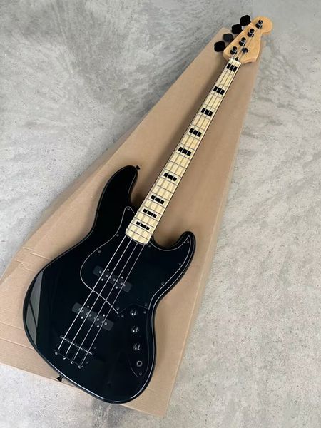 30 gün inşa özel dükkan siyah 4 string caz elektrik bas gitar Basswood vücut akçaağaç boyun klavye siyah donanım pasif pikap