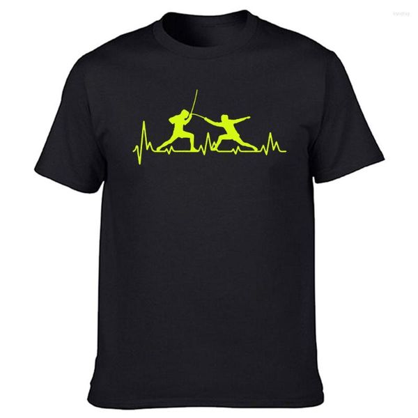 Camisetas Masculinas Engraçadas HeartBeat Esgrima Gráfico Algodão Streetwear Manga Curta Esgrimista Presentes de Aniversário Estilo de Verão T-shirt Roupas Masculinas