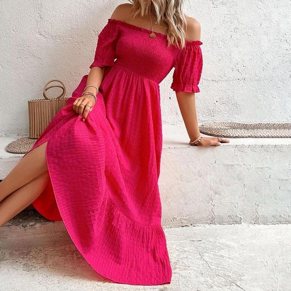 Casual Kleider Blase Baumwolle Für Frauen Sommer Elegante Off Schulter Große Größe Lange Maxi Boho Kleid Lose Gesmokt Urlaub