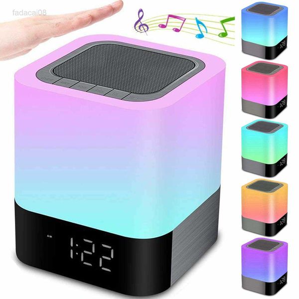 Alto-falante Bluetooth que muda de cor Luzes noturnas Despertador digital Sensor de toque Lâmpada de cabeceira MP3 Player Presente para meninas e meninos HKD230704