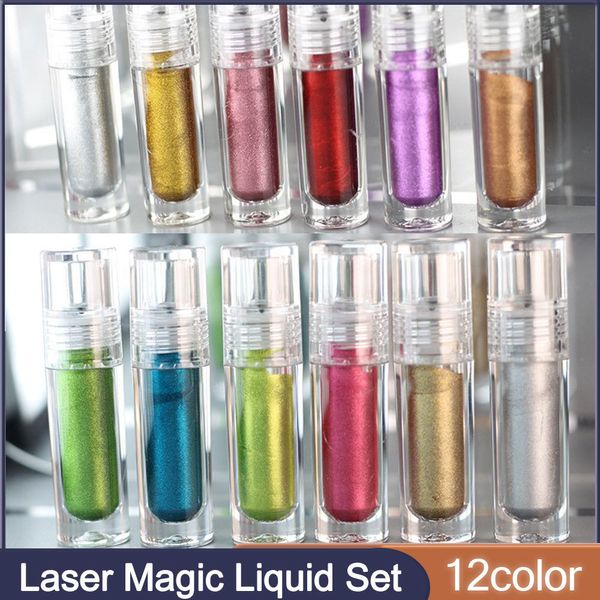 Acrylpulver Flüssigkeiten 12 Farben Laser Magic Liquid Mirror Powder Kombinationseffekt Chrom Gold Nail Art Dekoration 230703
