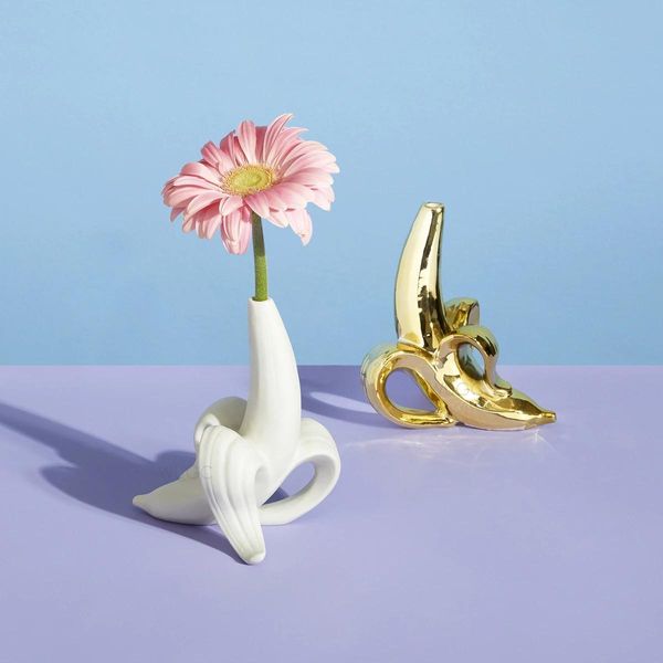 Imposta ceramica domestica creativa oro bianco opaco vaso di banana germoglio frutta da tavolo piccola bocca ornamento vaso decorazioni per la casa