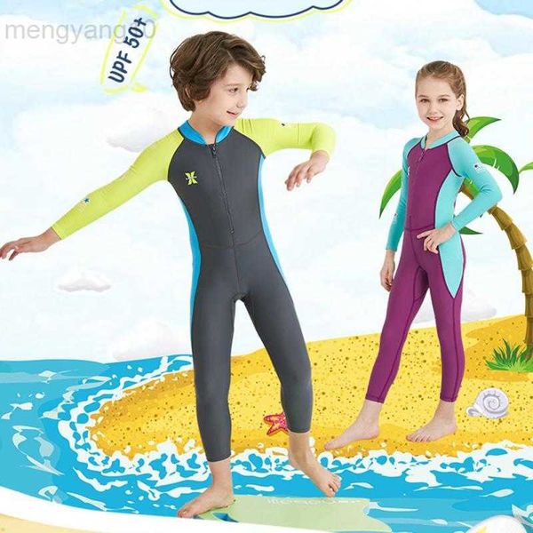 Wetsuits Drysuits Çocuklar dalış takım elbise wetsuit çocuklar için çocuklar için kızlar güneş kremi uzun kollu UV koruma mayo çocuk şnorkel yüzme takım elbise hkd230704