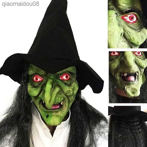 Latex-Hexe-Maske, gruselig, gruselig, Party, Cosplay, Prop, alte Hexe, Anziehmaske, Geister-Monster-Masken für Halloween-Party-Dekorationen, L230704