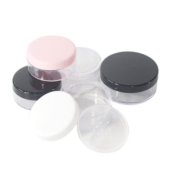 30g 50g Neues loses Puderglas mit Sieb, leerer Kosmetikbehälter, Make-up-Kompaktdose mit schwarz/weiß/klar/rosa Kappe F3335 Rawbm