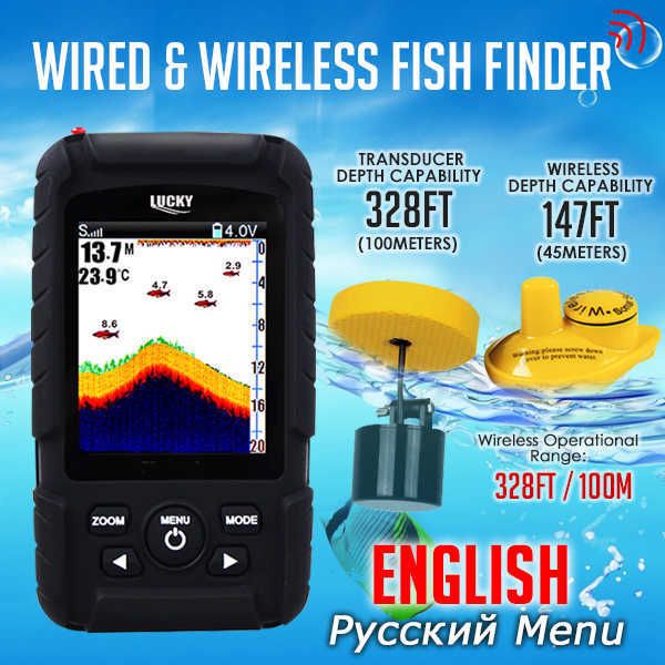 Fischfinder FF718LiC 2-in-1 LUCKY Fischfinder Kabelloser/kabelgebundener Sensor Englisch/Russisch Menü 328 Fuß (100 m) Wasserdichter Monitor Wiederaufladbarer Akku HKD230703