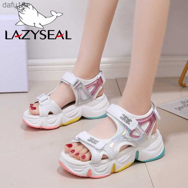 LazySeal Plattform Sandalen Weiblichen Sommer 2020 Frauen Dicke Untere Regenbogen Sohle Haken Schleife Schuh Keil Mit Offene spitze Plattform Schuhe L230704