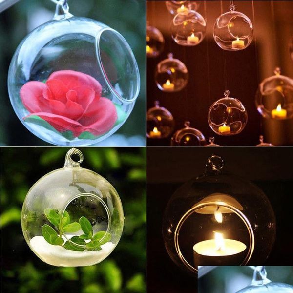 Держатели свечей 80 мм висячие держатели Tealight Glass Globes Terrarium Свадебная свеча ваза дома El Bar