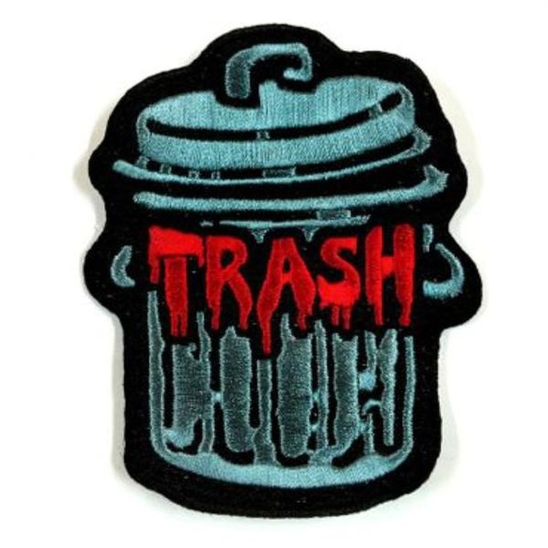 Brandneuer TRASH-Mülleimer-Applikations-Cartoon-Kleid-Stickerei-Patch zum Aufbügeln oder Aufnähen auf Kleidung, 100 % Stickerei-Patch, Applikationsabzeichen F203S