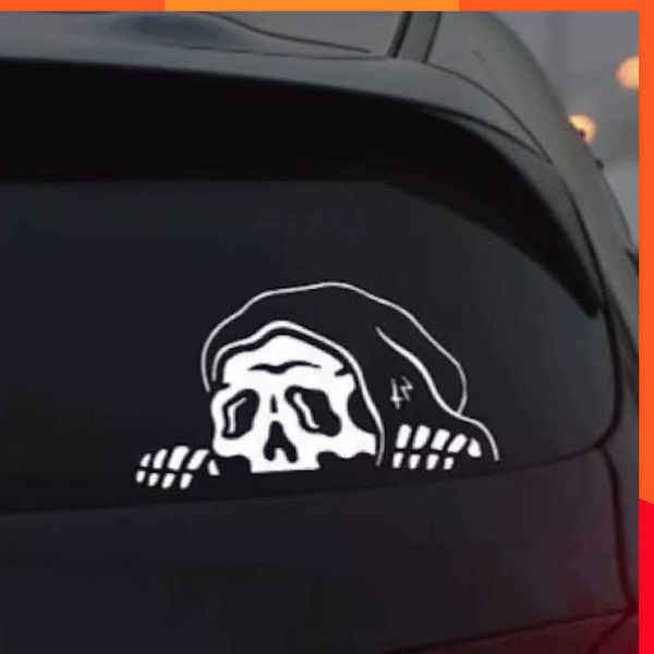 Adesivo horror Festival Peep Skeleton Adesivo per auto Decorato per parabrezza Finestre Halloween In agguato Reaper Fantasma Adesivi Fustellatura Decalcomanie in vinile