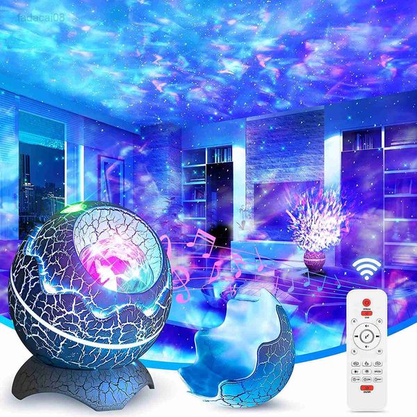 Lichter Galaxy Dinosaurier Ei Stern Nachtprojektor mit Bluetooth Musiklautsprecher Ozeanwellenlicht für Kinder Erwachsene Zimmerdekoration HKD230704