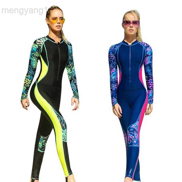 Roupas de mergulho roupas secas terno completo para mulher de manga comprida surf natação mergulho manter zíper frontal para esportes aquáticos HKD230704