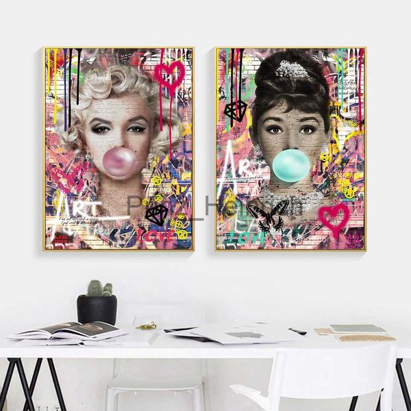 Sfondi ic Bellezza Monroe e Hepburn Bubble Graffiti Wall Art Stampe su tela Pittura Poster Cuadros per soggiorno Decorazione domestica J230704