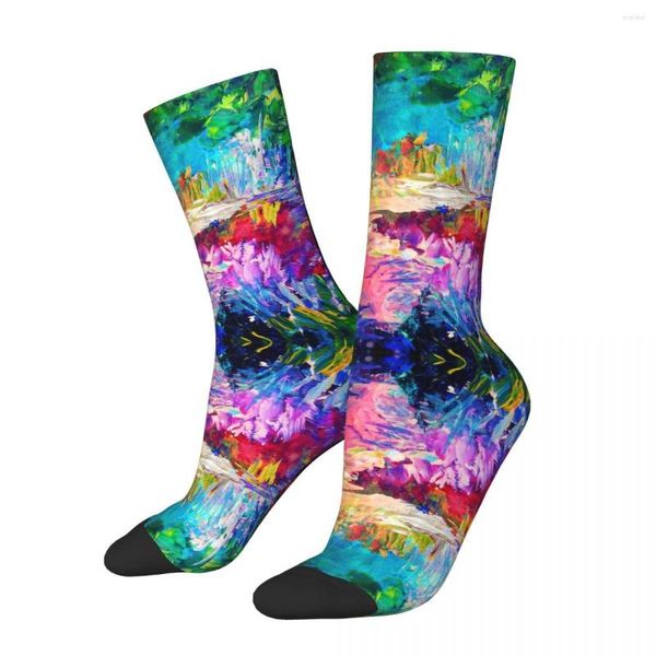 Мужские носки Сжатие Смешательная радужная многоцветная винтажная акриловая живопись хип-хоп роман бесшовную круглую шею сумасшедшая подарочная печать