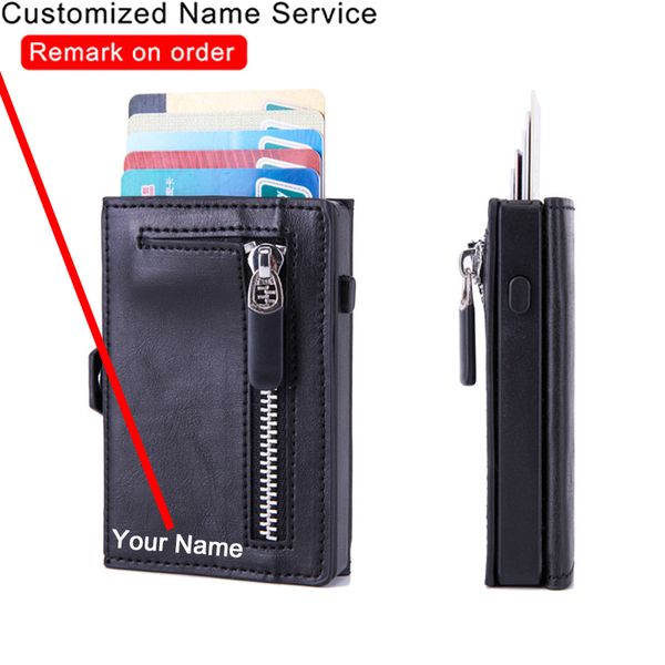 Incisione personalizzata Donna Uomo Portafoglio in pelle Portafoglio intelligente RFID Porta carte di credito Porta carte di credito anti-ladro Portafogli Portamonete