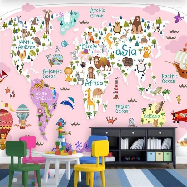 Обои на заказ детская комната розовые фоновые обои для детей мультфильм животных самолеты роспись 3D стены бумаги домашний декор