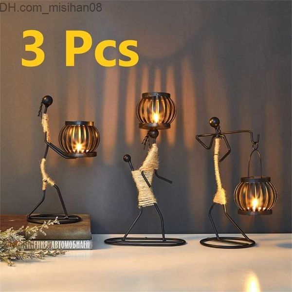 Portacandele 3Pcs / Set Candeliere in metallo nordico Creativo Portacandele piccolo uomo Figurine fatte a mano Decorazione domestica Art Gift Bar Party Z230704