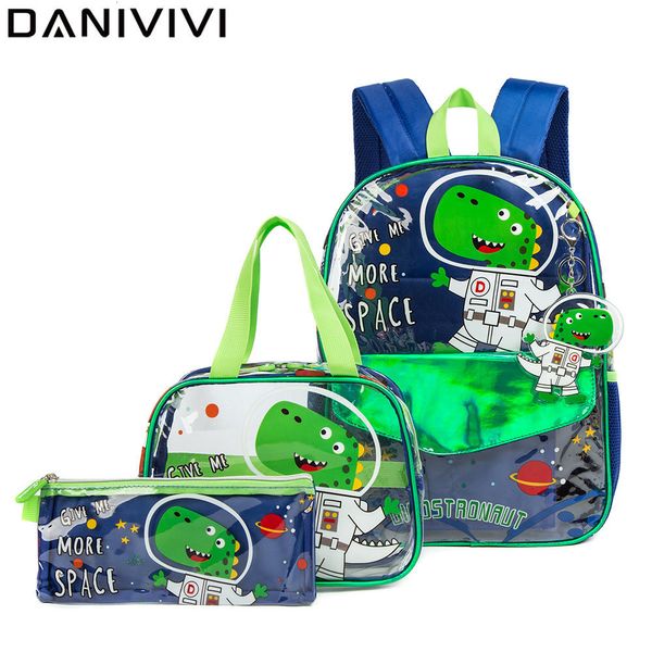 Okul çantaları sevimli dinozor çocuk sırt çantası okul çantaları erkek sırt çantası çocuklar için okul çantaları 3 3'ü 1 set kitap çantaları yüksek kapasite 230703