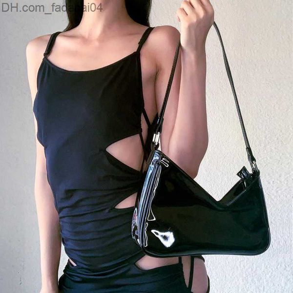 Evening Bags Evening Bags Vintage Women Black Patent Leather Shoulder Fashion Design Ladies Underarm Retro Y2k Cool Girls Small Purse Handbags Z230706