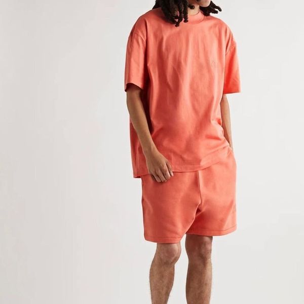 Conjunto de agasalho de camiseta flocada de alta rua casual masculina feminina plus size de manga curta shorts de lã
