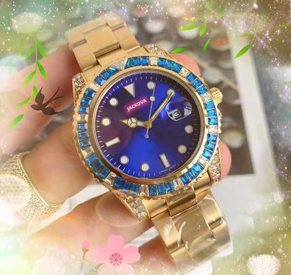 Luxury Fashion Solid Fine Acciaio inossidabile Orologi 41mm Stellato Colorato Arcobaleno Diamanti Anello Orologio Movimento al quarzo Uomo bsuper luminosi Orologi da polso impermeabili