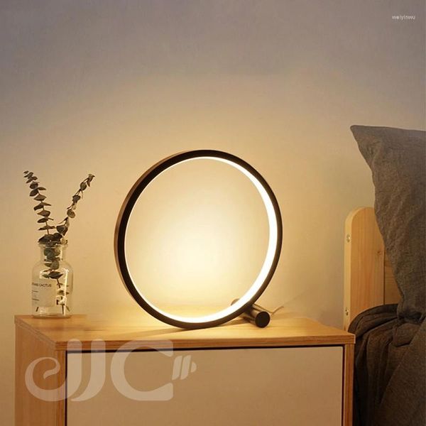 Candeeiros de mesa JJC LED lâmpada quarto circular mesa para sala de estar preto/branco regulável cabeceira redonda luz da noite decoração