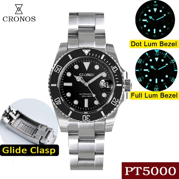 Andere Uhren Cronos Sub Diver Herrenuhr Edelstahl PT5000 Armband Keramiklünette 200 Meter wasserdicht Glideclasp L6005 V3 230703