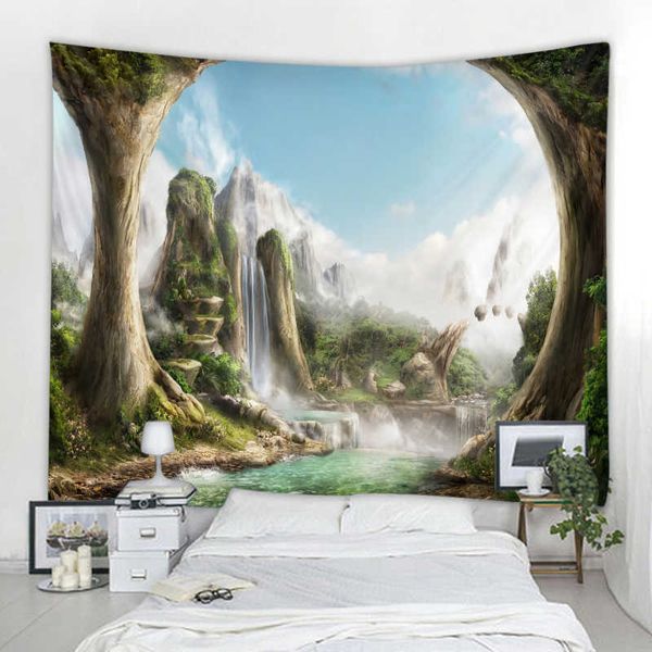Tapeçarias 3d fantasia castelo paisagem decoração tapeçaria cortina de parede cobrindo nordic hippie paisagem fundo decoração