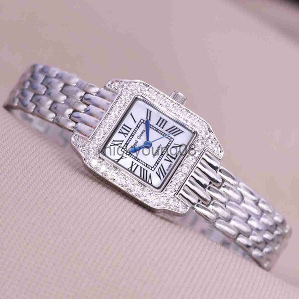 Armbanduhren Luxusschmuck Dame Damen Feine Mode Kleine quadratische Stunden Perlmuttarmband Mädchengeschenk Royal Crown Box 0703