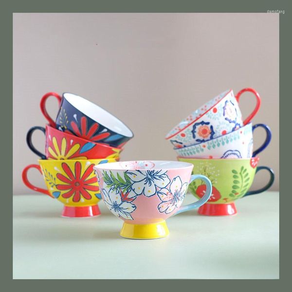 Tazze Creative Fiori colorati Ceramica con cucchiaio Tazza da caffè Tè al latte Tazze da ufficio Bicchieri Il regalo di compleanno