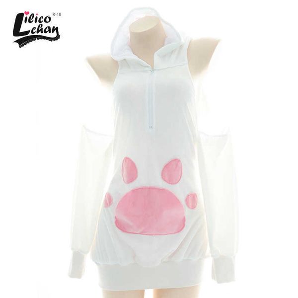 Seksi Set Kedi Pençe Peluş Kadın Anime Cosplay Kawaii Sevimli Sırtsız Kazak Yalnız Pembe Tatlı Sweetwear Seksi Tempatasyon Hoodie Kostüm Bunnyhkd230703